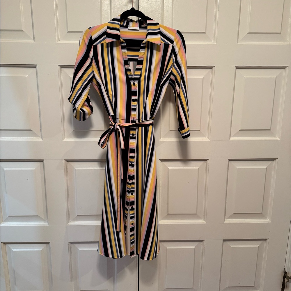 Striped Button-Down Belted Dress